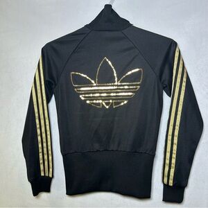 Vintage Adidas Originals Y2K Firebird Jacket. Black, Gold Sequin Trefoil Size XS